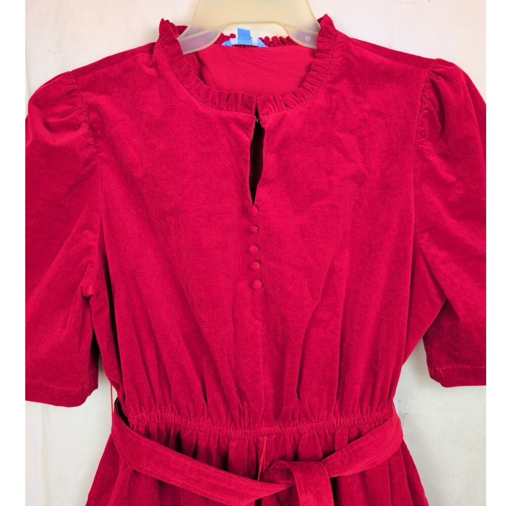 Draper James red velvet corduroy tiered puff sleeve midi dress Size Lrg Cottage - Picture 5 of 10